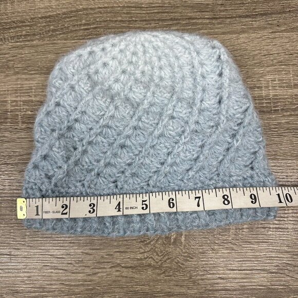 Handmade Women's New Ombré Light Blue Braided Virgin Wool Knit Winter Beanie S/M - Picture 6 of 6